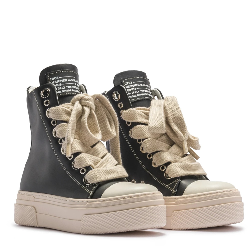 GUC Cristian Zerotre Black Leather Platform High Top Sneakers Mens Size 40 EU